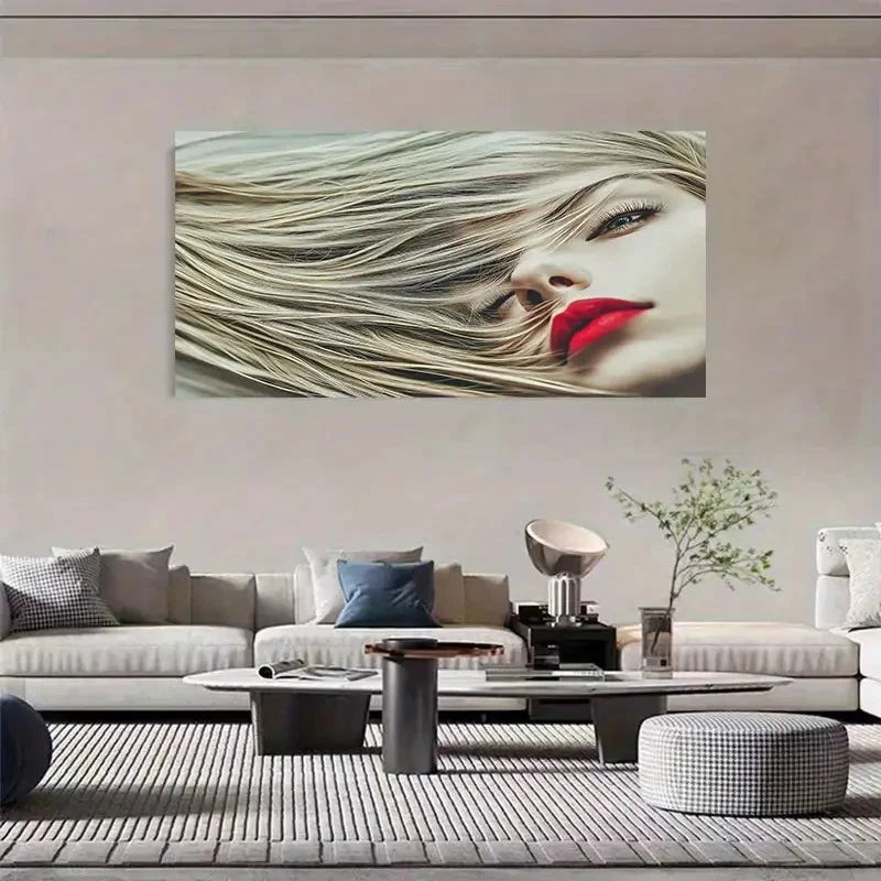 Young Woman With Flowing Hair Wall Art Canvas Office Home Room Framed 120x60cm
