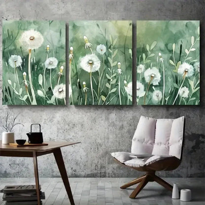 3pcs Whimsical Botanical Dandelion Meadow Wall Art Set Canvas Framed 40x60cm - High Quality Print 100% Australian Made Wall Canvas Ready to Hang - Bella Home Decor