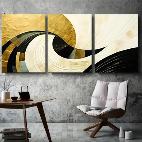 3pcs Modern Golden Black Abstract Wall Art Set Canvas Unframed - High Quality Print 100% Australian Made Wall Canvas