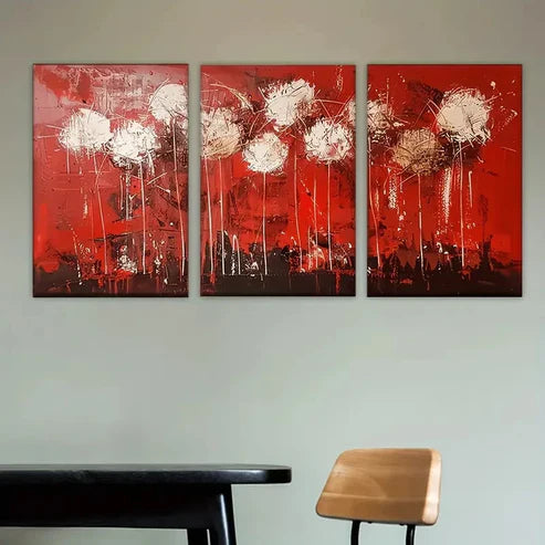 3pcs Red abstract dandelion Wall Art Set Canvas Unframed - High Quality Print 100% Australian Made Wall Canvas - Bella Home Decor