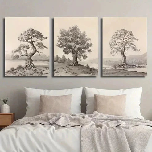 3pcs Vintage Forest Mountains Tree Landscape Wall Art Set Canvas Unframed - High Quality Print 100% Australian Made Wall Canvas
