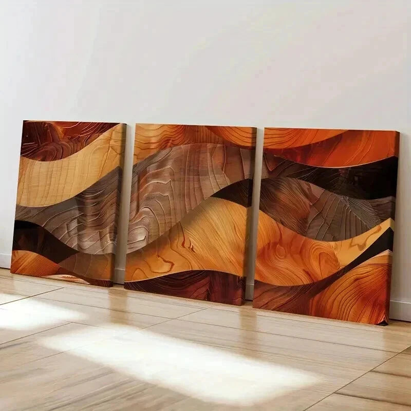 3pcs Abstract Wood Grain Waves Decor Wall Art Set Canvas Framed 50x70cm - High Quality Print 100% Australian Made Wall Canvas Ready to Hang - Bella Home Decor