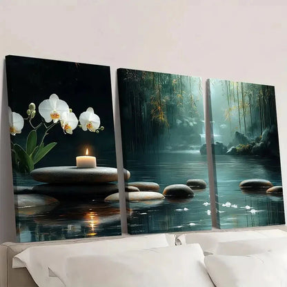 3pcs Bamboo Forest and River Water Painting Wall Art Set Canvas Framed 40x60cm - High Quality Print 100% Australian Made Wall Canvas Ready to Hang - Bella Home Decor