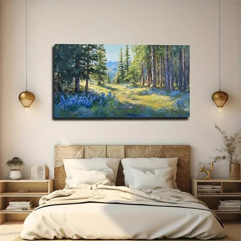 Spring Splendor Blue Wildflower Wall Art Canvas Office Home Room Framed 120x60cm