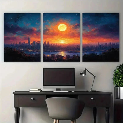 3pcs Abstract Cityscape At Night Urban Perfect Wall Art Set Canvas Framed 50x70cm - High Quality Print 100% Australian Made Wall Canvas Ready to Hang - Bella Home Decor