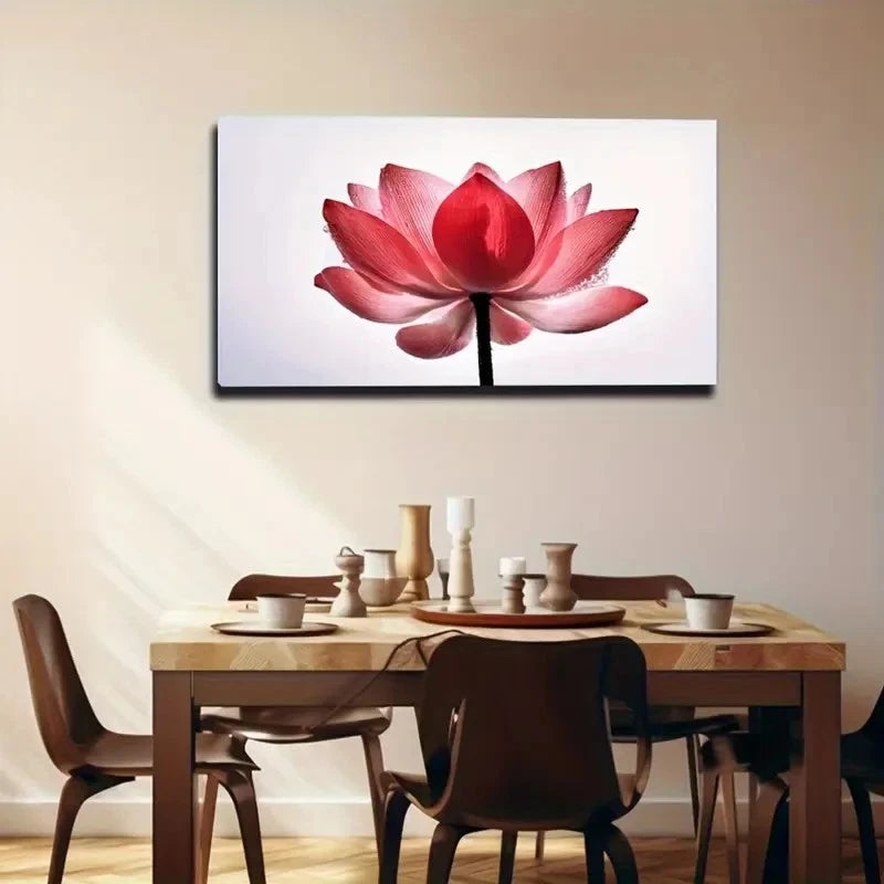Vibrant Red For Lotus Décor Wall Art Canvas Office Home Room Framed 120x60cm