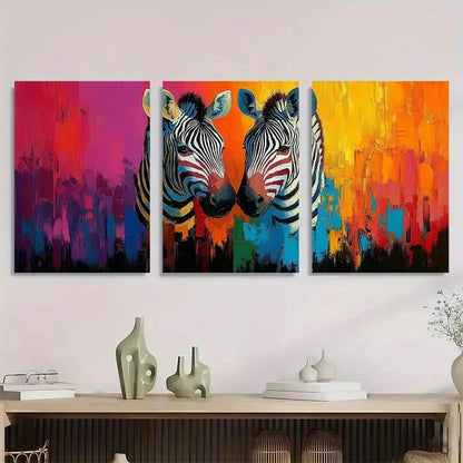 3pcs Colorful Zebra Pair Rainbow Modern Abstract Metal Print Ready to Hang Art - Bella Home Decor