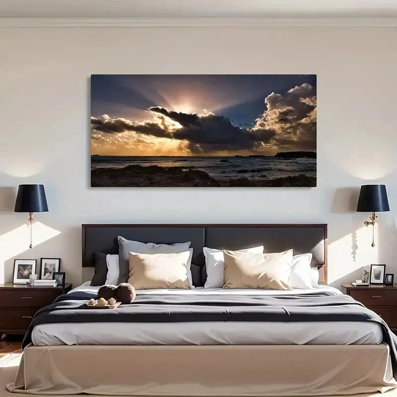 Vibrant Clouds & Sun Rays Lands Wall Art Canvas Office Home Room Framed 120x60cm