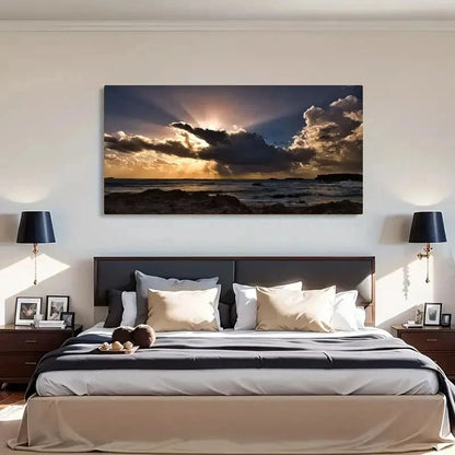 Vibrant Clouds & Sun Rays Lands Wall Art Canvas Office Home Room Framed 120x60cm