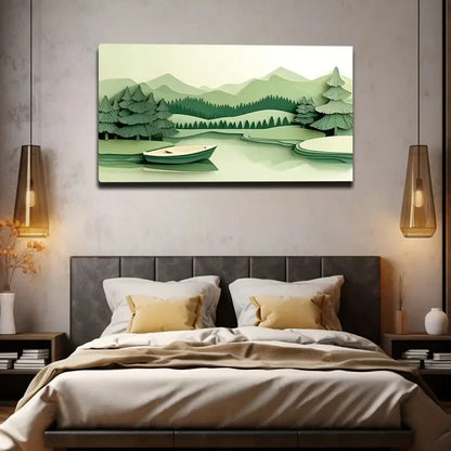 Serene Lake and Mountains Lands Wall Art Canvas Office Home Room Framed 120x60cm - Bella Home Decor