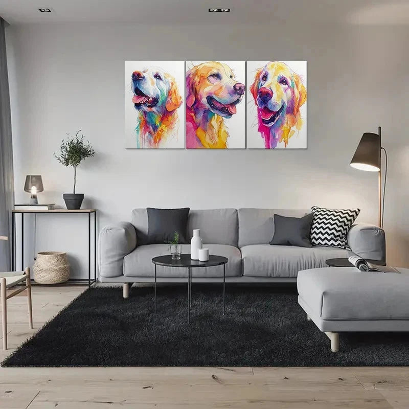 3pcs Colorful Abstract Golden Retriever Metal Print Ready to Hang Art - Bella Home Decor