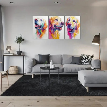 3pcs Colorful Abstract Golden Retriever Metal Print Ready to Hang Art - Bella Home Decor