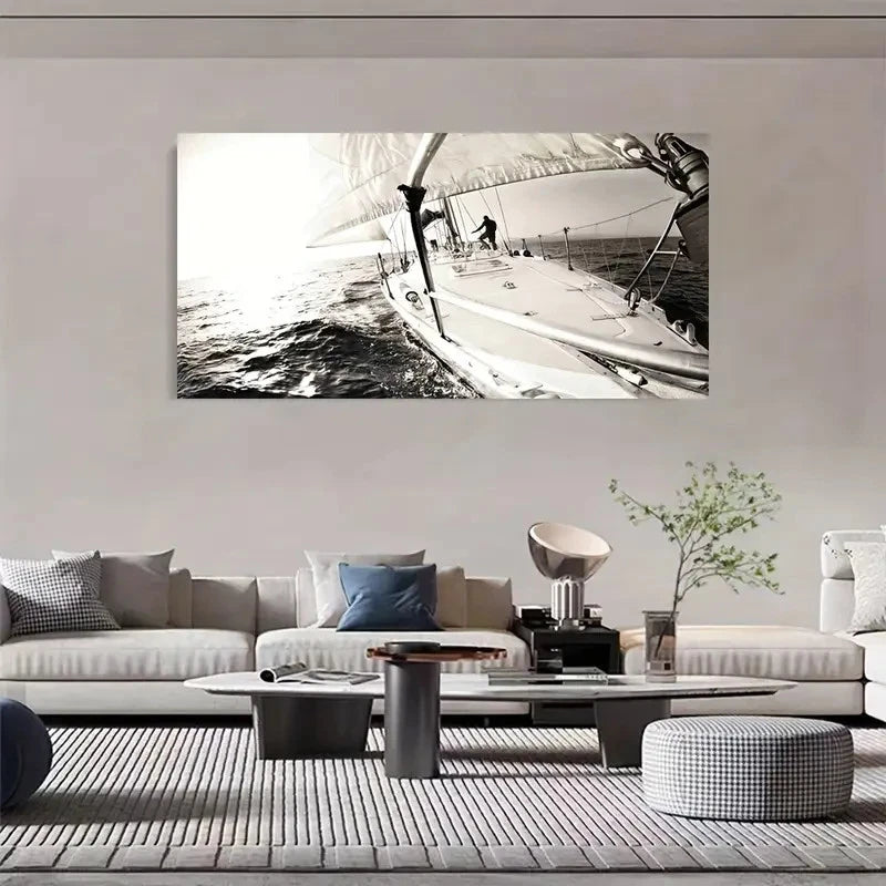 Yacht Sailing Modern Nautical Wall Art Canvas Office Home Room Framed 120x60cm