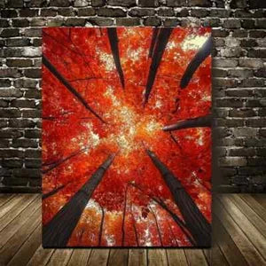 Beautiful Vibrant Maple Forest Painting 40x60cm Metal Print Ready to Hang - Bella Home Decor
