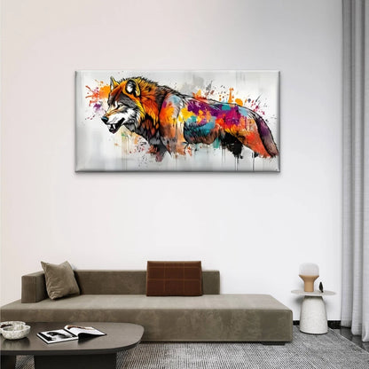 Vibrant Abstract Wolf Colorful Wall Art Canvas Office Home Room Framed 120x60cm