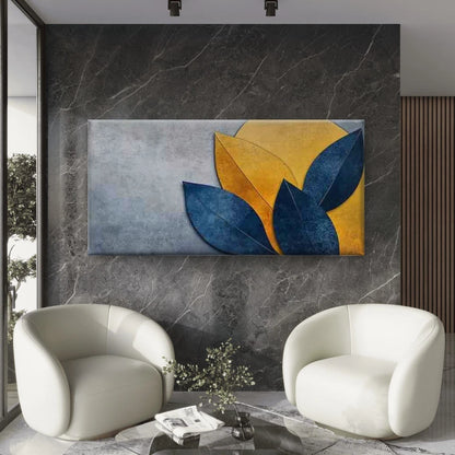 Abstract Leaf Blue And Yellow Wall Art Canvas Office Home Room Framed 120x60cm - Bella Home Decor