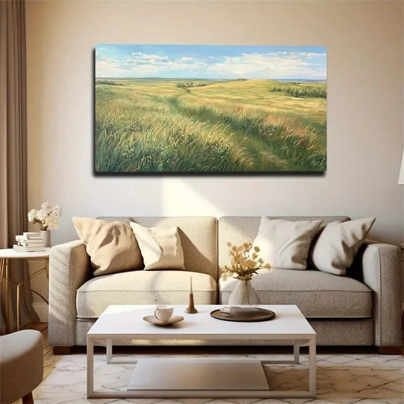 Wide Meadow Wild Grass Wall Art Canvas Office Home Room Framed 120x60cm