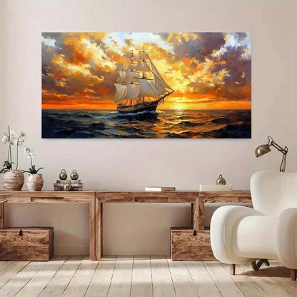 Sailboat Stormy Sea Sunset Sky Wall Art Canvas Office Home Room Framed 120x60cm - Bella Home Decor