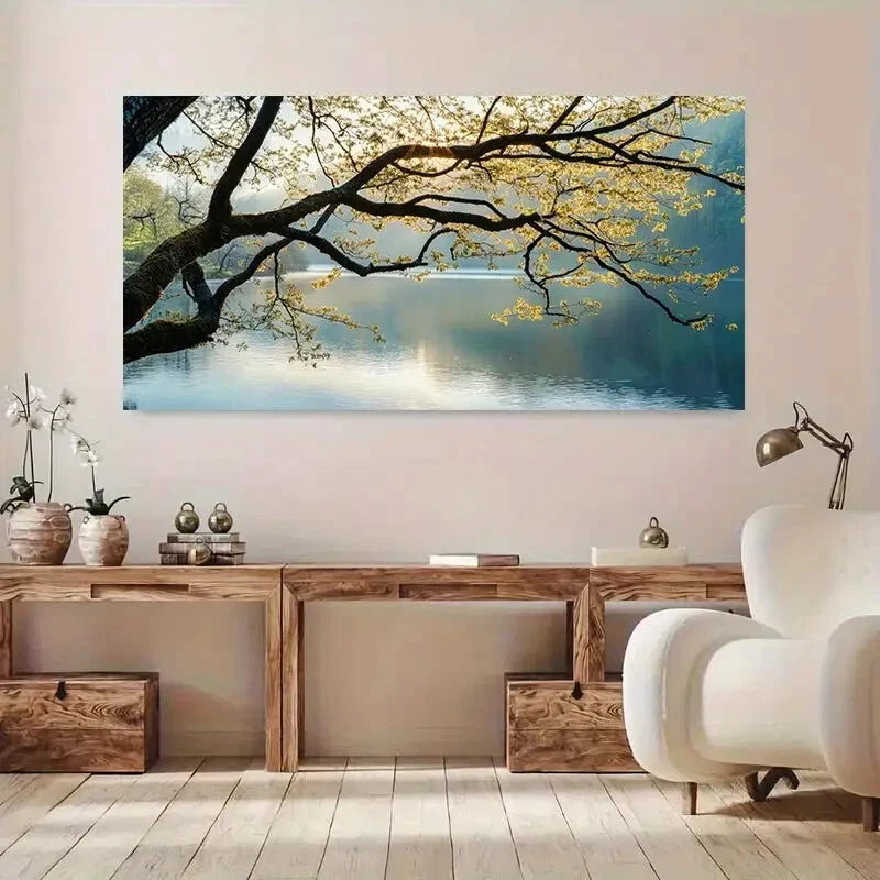 Scenery Canal Mountain Sky wall canvas office home room framed 120x60cm - Bella Home Decor