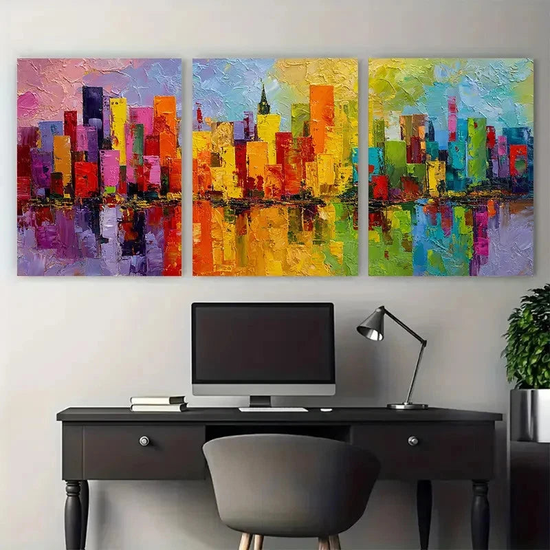 3pcs Vibrant Abstract Textured Cityscape Prefect Wall Art Set Canvas Framed 40x60cm - High Quality Print 100% Australian Made Wall Canvas Ready to Hang - Bella Home Decor