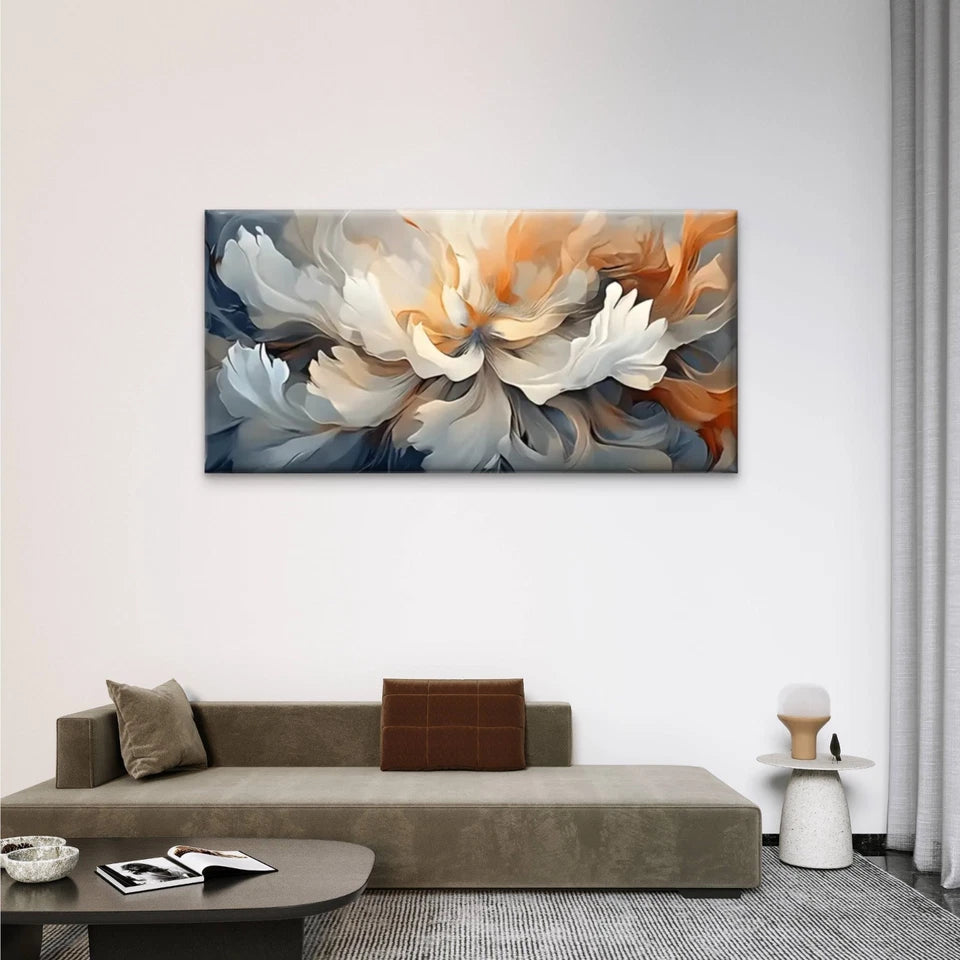 Orange & Blue Petals Floral Wall Art Canvas Office Home Room Framed 120x60cm