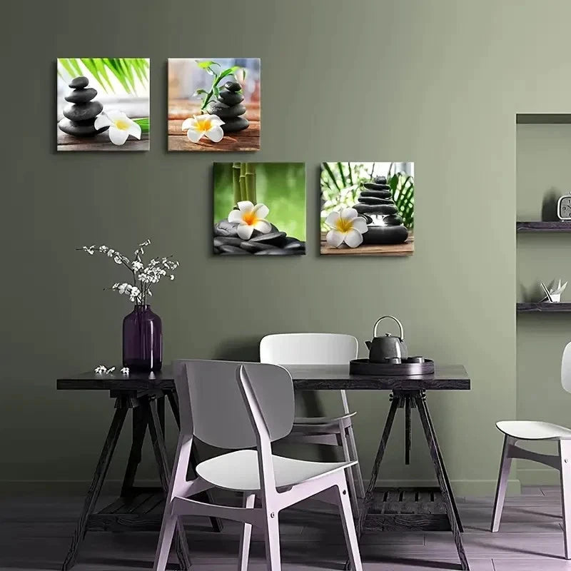 4pcs Pink & White Frangipani Flowers Wall Art Canvas Framed