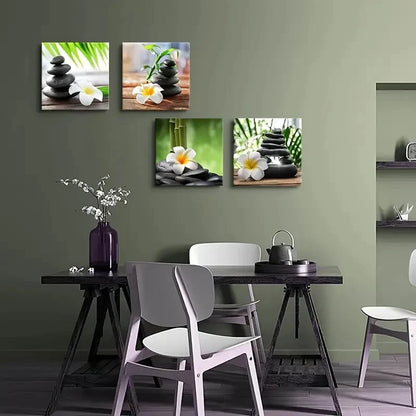 4pcs Pink & White Frangipani Flowers Wall Art Canvas Framed