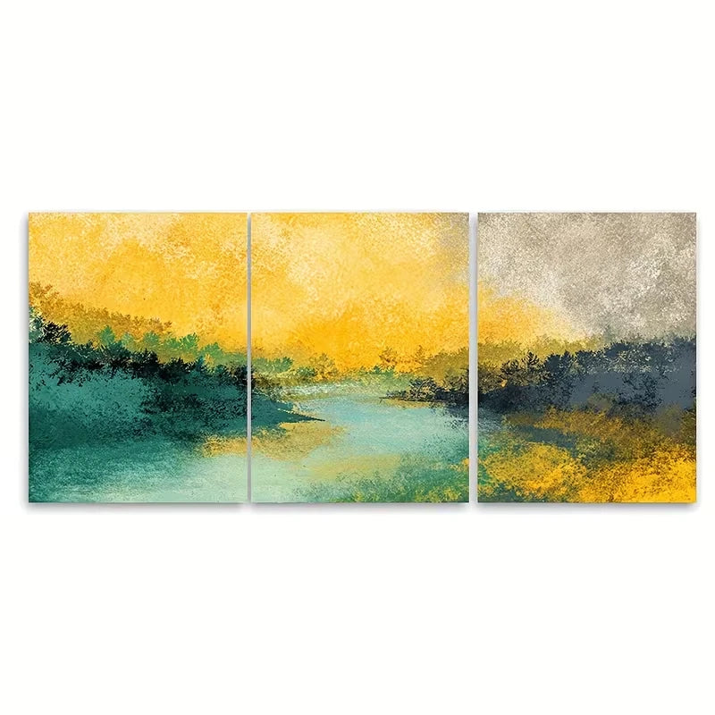 3pcs Yellow Green Landscape Abstract  Wall Art Set Canvas Framed 50x70cm - High Quality Print 100% Australian Made Wall Canvas Ready to Hang