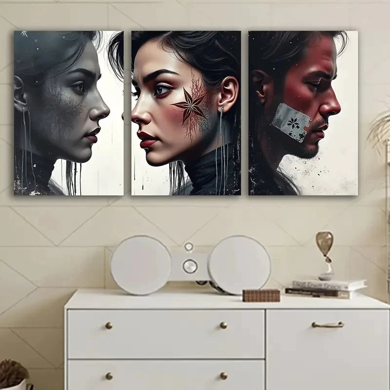 3pcs Woman’s Face Wall Art Set Canvas Framed 50x70cm - High Quality Print 100% Australian Made Wall Canvas Ready to Hang