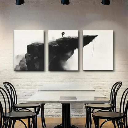 3pcs Solo Climber on Cliff Edge High Perfect Wall Art Canvas Unframed - High Quality Print 100% Australian Made Wall Canvas