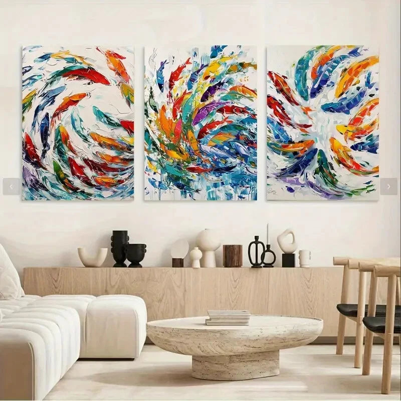 3pcs Colorful Fish Red Blue Yellow Metal Print Ready to Hang Art - Bella Home Decor