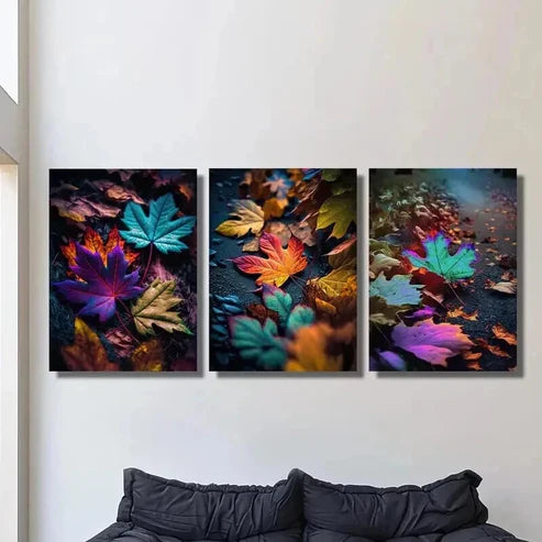 3pcs Colorful Maple Leaf Falling on the Ground Wall Art Canvas Unframed - High Quality Print 100% Australian Made Wall Canvas - Bella Home Decor
