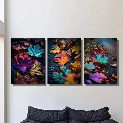 3pcs Colorful Maple Leaf Falling on the Ground Wall Art Canvas Unframed - High Quality Print 100% Australian Made Wall Canvas - Bella Home Decor