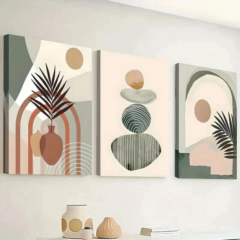 3pcs Abstract Geometric Line Plant Designs Wall Art Set Canvas Framed 50x70cm - High Quality Print 100% Australian Made Wall Canvas Ready to Hang - Bella Home Decor