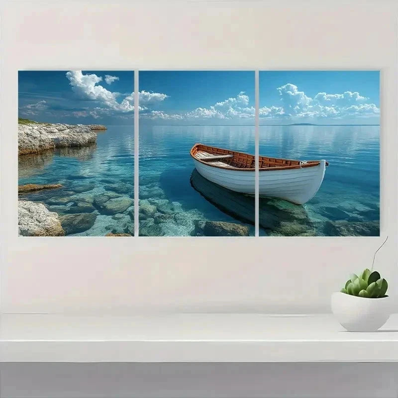 3pcs Rustic Seascape Art A  Wall Art Set Canvas Framed 60x90cm - High Quality Print 100% Australian Made Wall Canvas Ready to Hang - Bella Home Decor