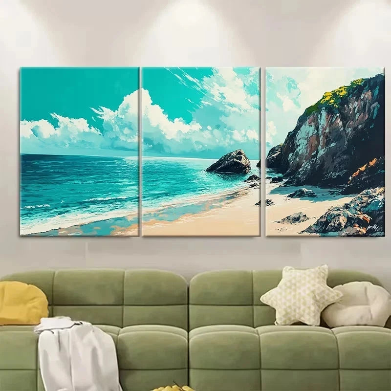 3pcs Carbis Bay Travel Wall Art Set Canvas Framed 50x70cm - High Quality Print 100% Australian Made Wall Canvas Ready to Hang - Bella Home Decor