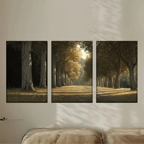 3pcs Painting of a Road Lined with Trees Wall Art Set Canvas Unframed - High Quality Print 100% Australian Made Wall Canvas - Bella Home Decor