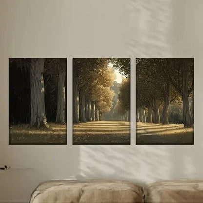 3pcs Painting of a Road Lined with Trees Wall Art Set Canvas Unframed - High Quality Print 100% Australian Made Wall Canvas - Bella Home Decor