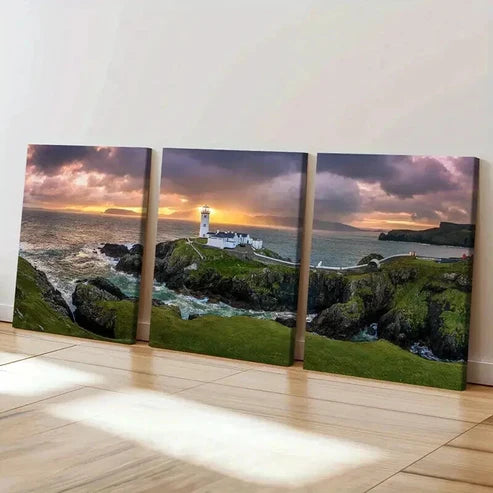 3pcs Irish Coast Scenery Fanad Head Lighthouse Wall Art Set Canvas Unframed - High Quality Print 100% Australian Made Wall Canvas