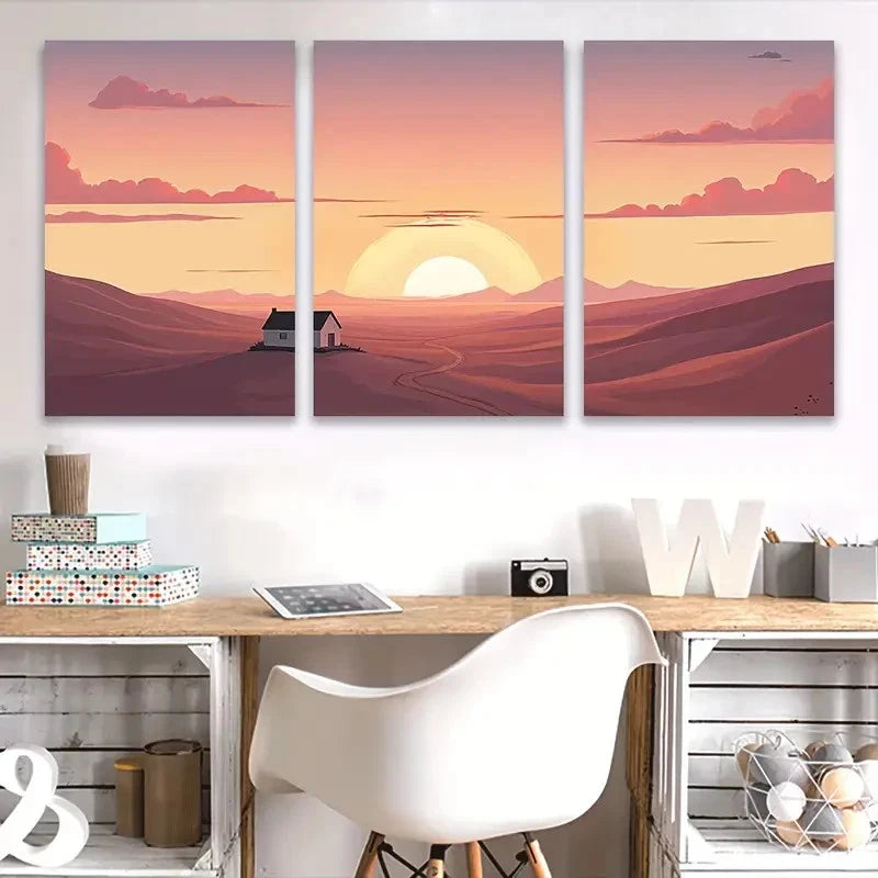 3pcs Serene Desert Sunset Landscape with Cacti Wall Art Set Canvas Framed 40x60cm - High Quality Print 100% Australian Made Wall Canvas Ready to Hang