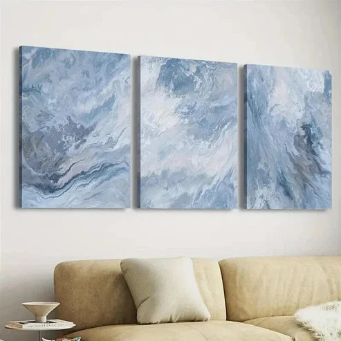 3pcs Elegant And Luxurious Blue Flowing Water Wall Art Canvas Unframed - High Quality Print 100% Australian Made Wall Canvas