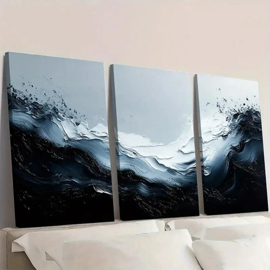 3pcs Minimalist Gray and Black Textured BT Wall Art Set Canvas Framed 40x60cm - High Quality Print 100% Australian Made Wall Canvas Ready to Hang