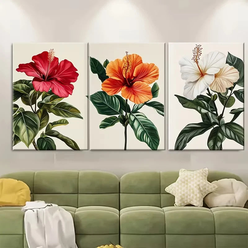 3pcs Vibrant Tropical Hibiscus Flower Metal Print Ready to Hang Art