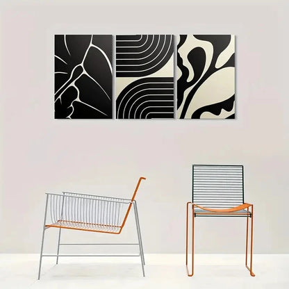 3pcs Black and White Geometric Metal Print Ready to Hang Art - Bella Home Decor