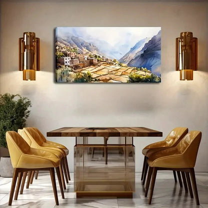 Mountain Village Scene Décor Wall Art Canvas Office Home Room Framed 120x60cm - Bella Home Decor