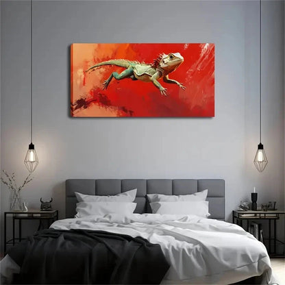 Dynamic Lizard Flight Vibrant Wall Art Canvas Office Home Room Framed 120x60cm - Bella Home Decor