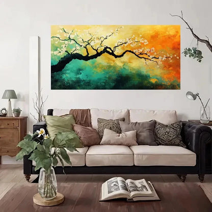 White Sakura Flowers Modern Wall Art Canvas Office Home Room Framed 120x60cm