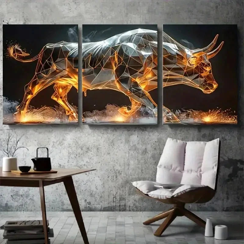 3pcs Abstract Bold Geometric Poly Bull Metal Print Ready to Hang Art - Bella Home Decor