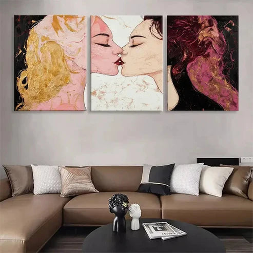 3pcs Romantic Couple Kiss Textured Perfect Wall Art Canvas Unframed - High Quality Print 100% Australian Made Wall Canvas