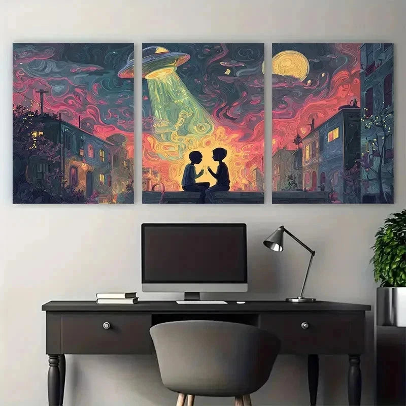 3pcs Surreal Alien Abduction Girly Perfect Wall Art Set Canvas Framed 50x70cm - High Quality Print 100% Australian Made Wall Canvas Ready to Hang
